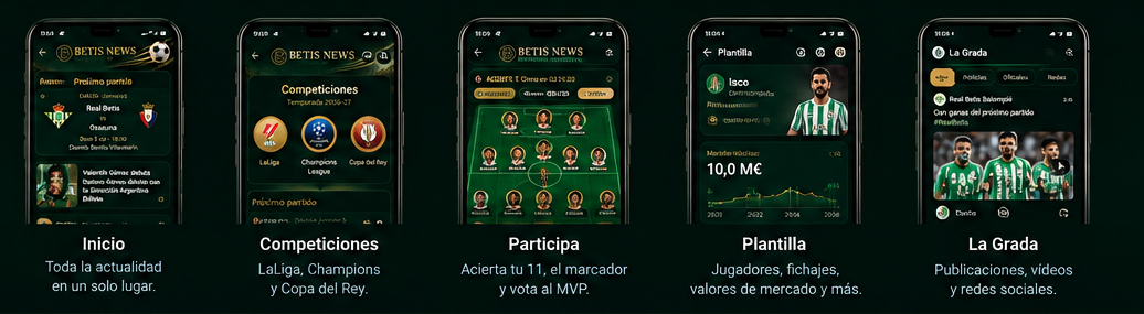 Pantallas principales de Betis News